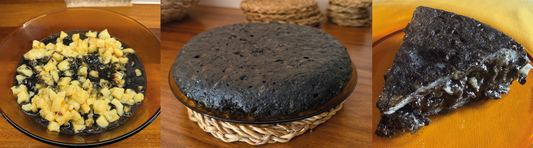 tortilla casera de patatas con chopo en su tinta